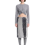 Top cropped in jersey di misto cotone in grigio 