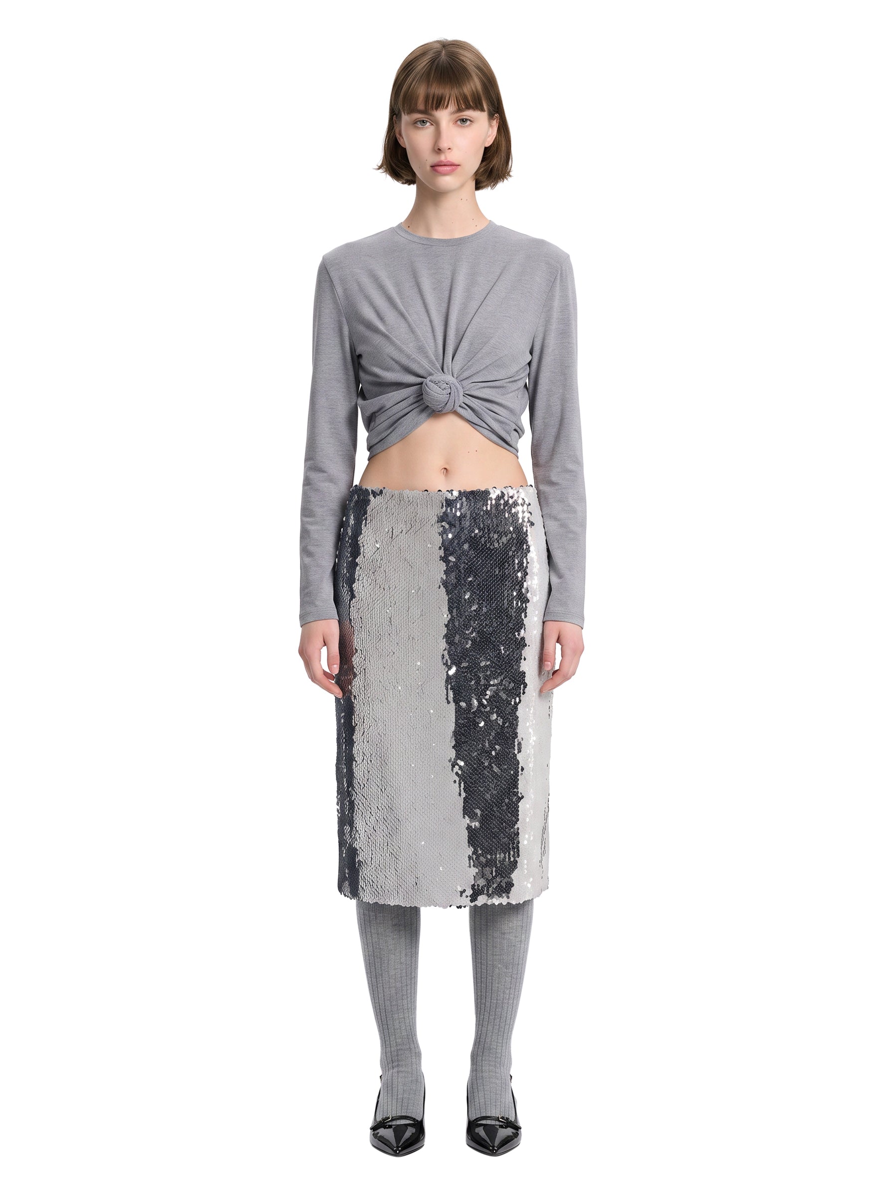 Top cropped in jersey di misto cotone in grigio 