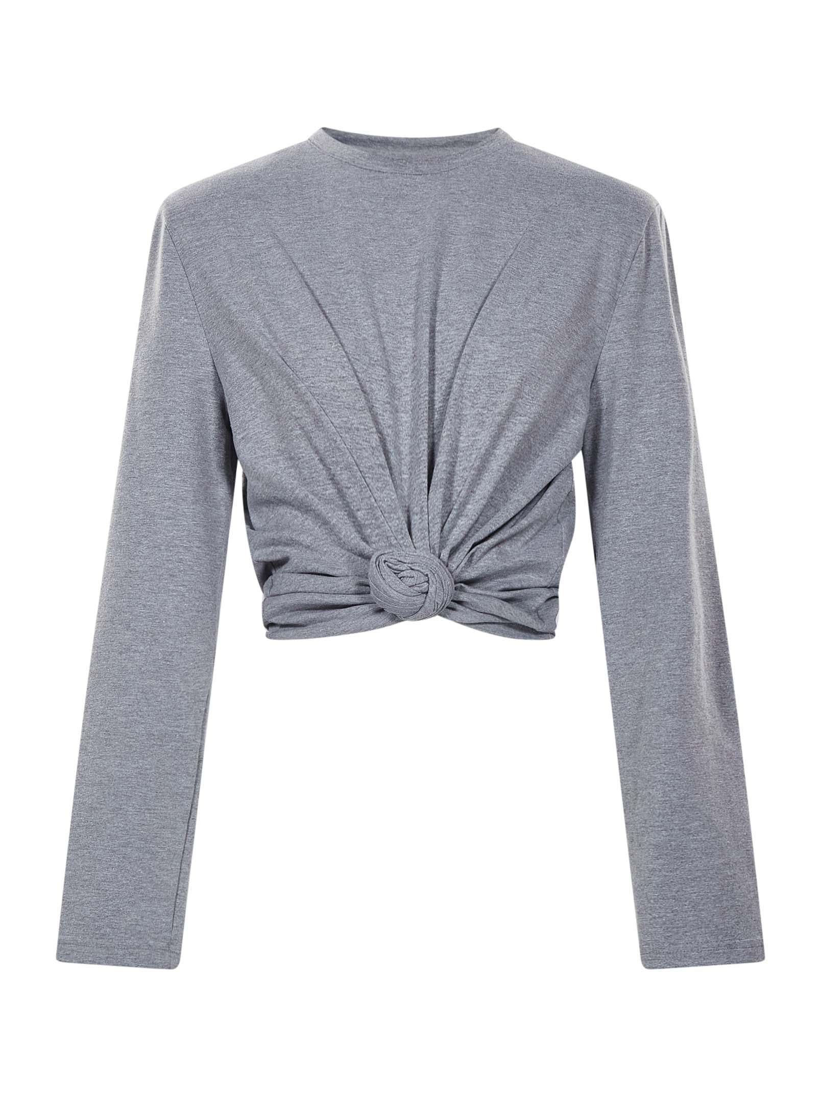 Top cropped in jersey di misto cotone in grigio 