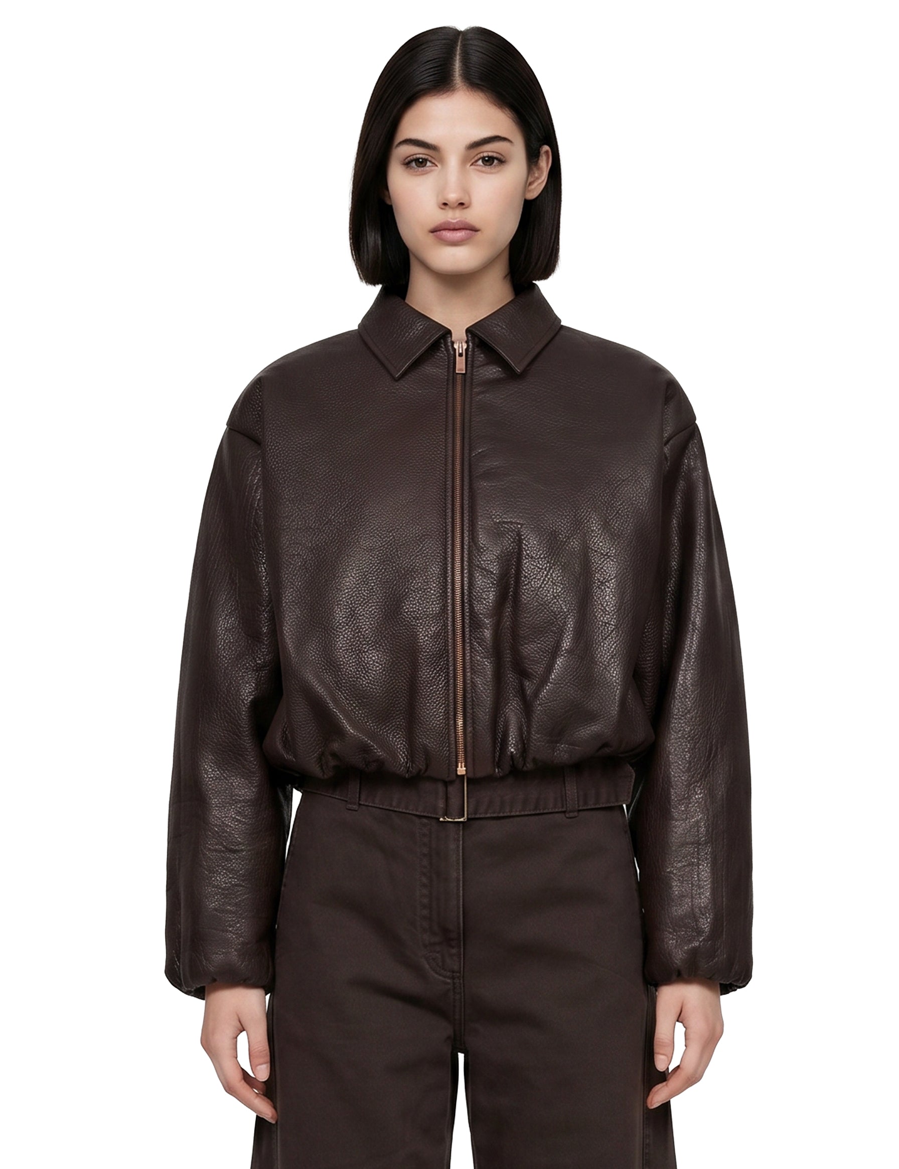 Giacca bomber cropped in marrone 