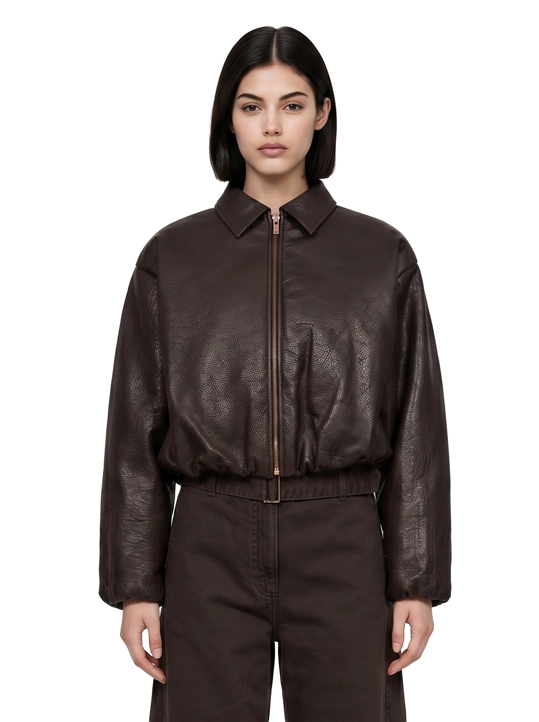 Giacca bomber cropped in marrone 
