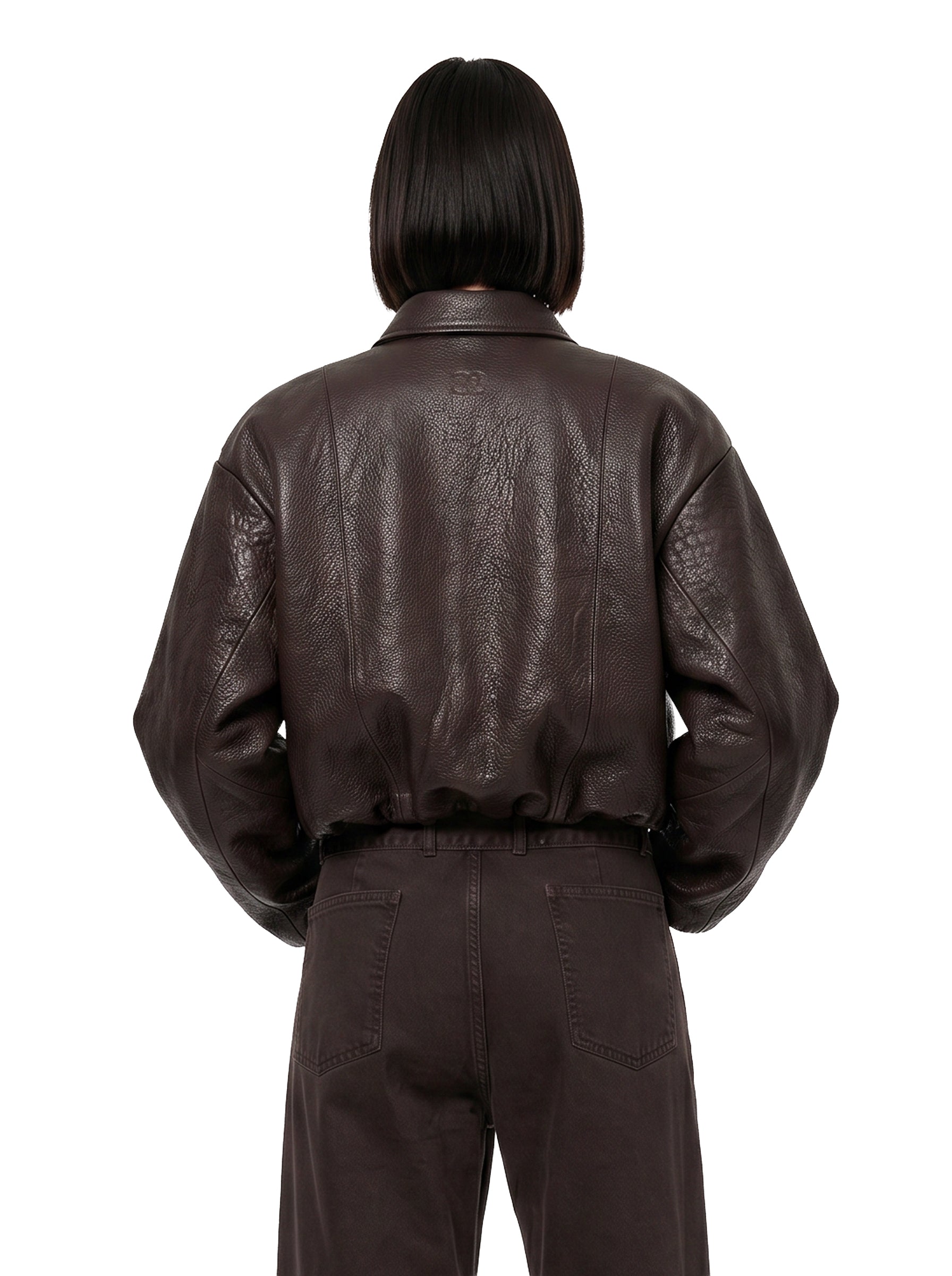 Giacca bomber cropped in marrone 