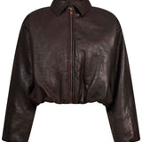 Giacca bomber cropped in marrone 