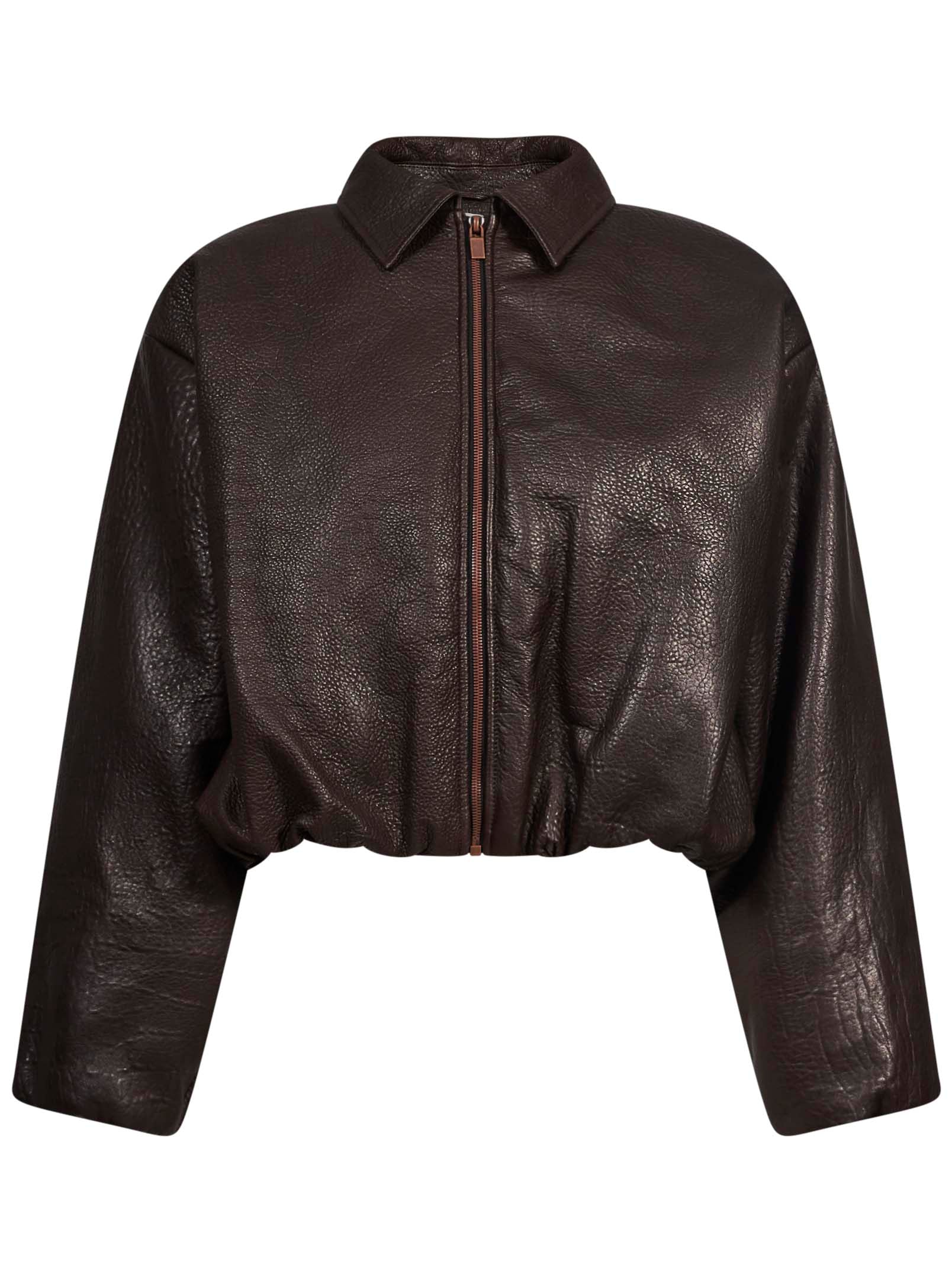 Giacca bomber cropped in marrone 