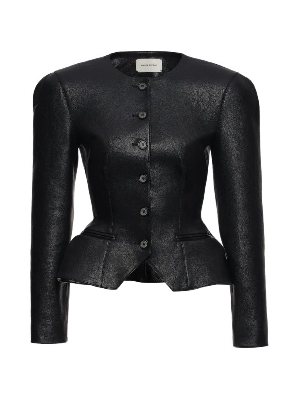 Giacca in pelle con bottoni in nero 