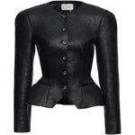 Giacca in pelle con bottoni in nero 
