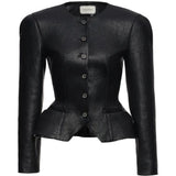 Giacca in pelle con bottoni in nero 