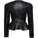 Giacca in pelle con bottoni in nero 