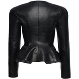 Giacca in pelle con bottoni in nero 