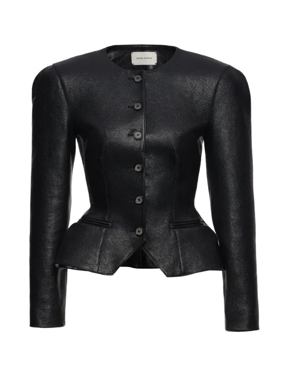 Giacca in pelle con bottoni in nero 