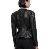 Giacca in pelle con bottoni in nero 