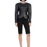 Giacca in pelle con bottoni in nero 