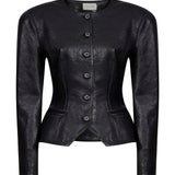 Giacca in pelle con bottoni in nero 