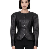 Giacca in pelle con bottoni in nero 
