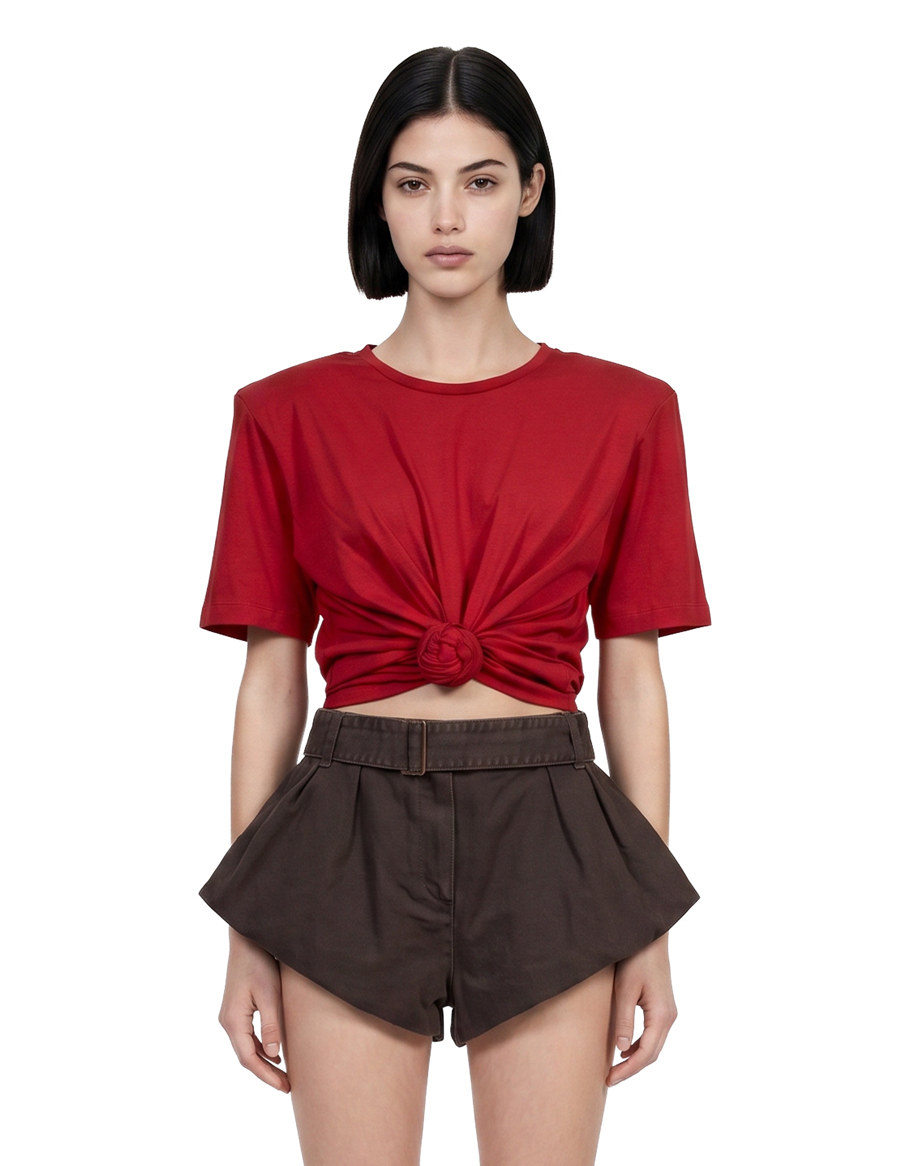 T-shirt crop con dettaglio a nodo in rosso 