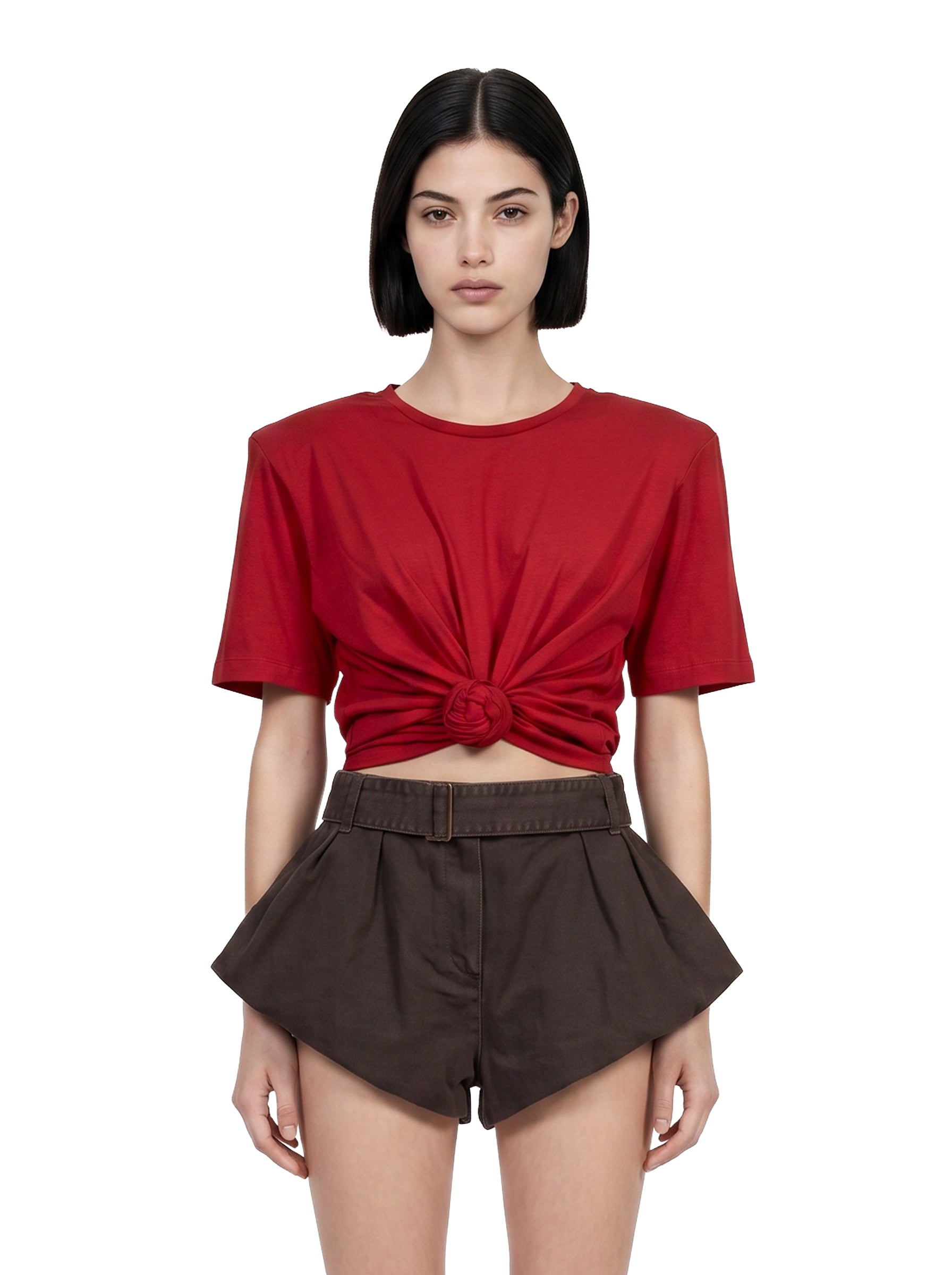 T-shirt crop con dettaglio a nodo in rosso 