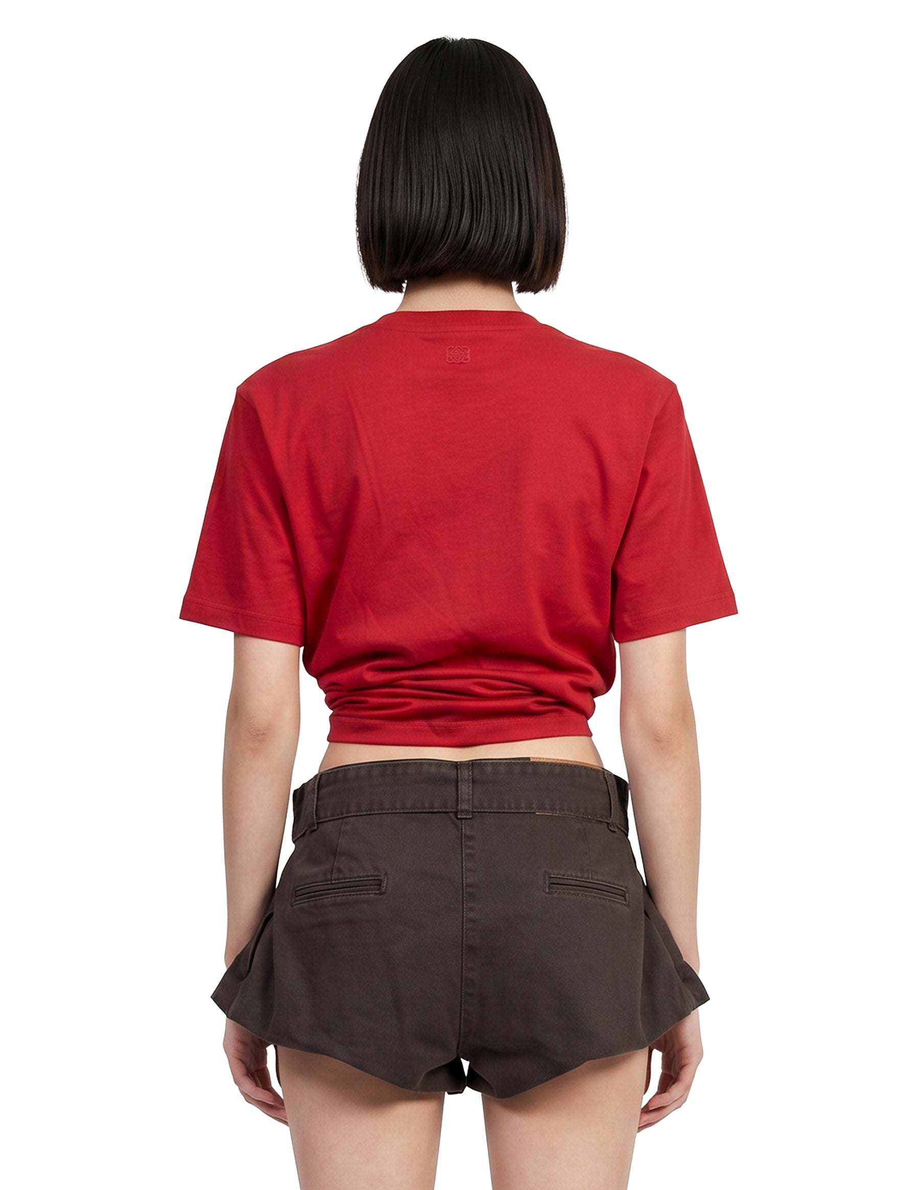 T-shirt crop con dettaglio a nodo in rosso 