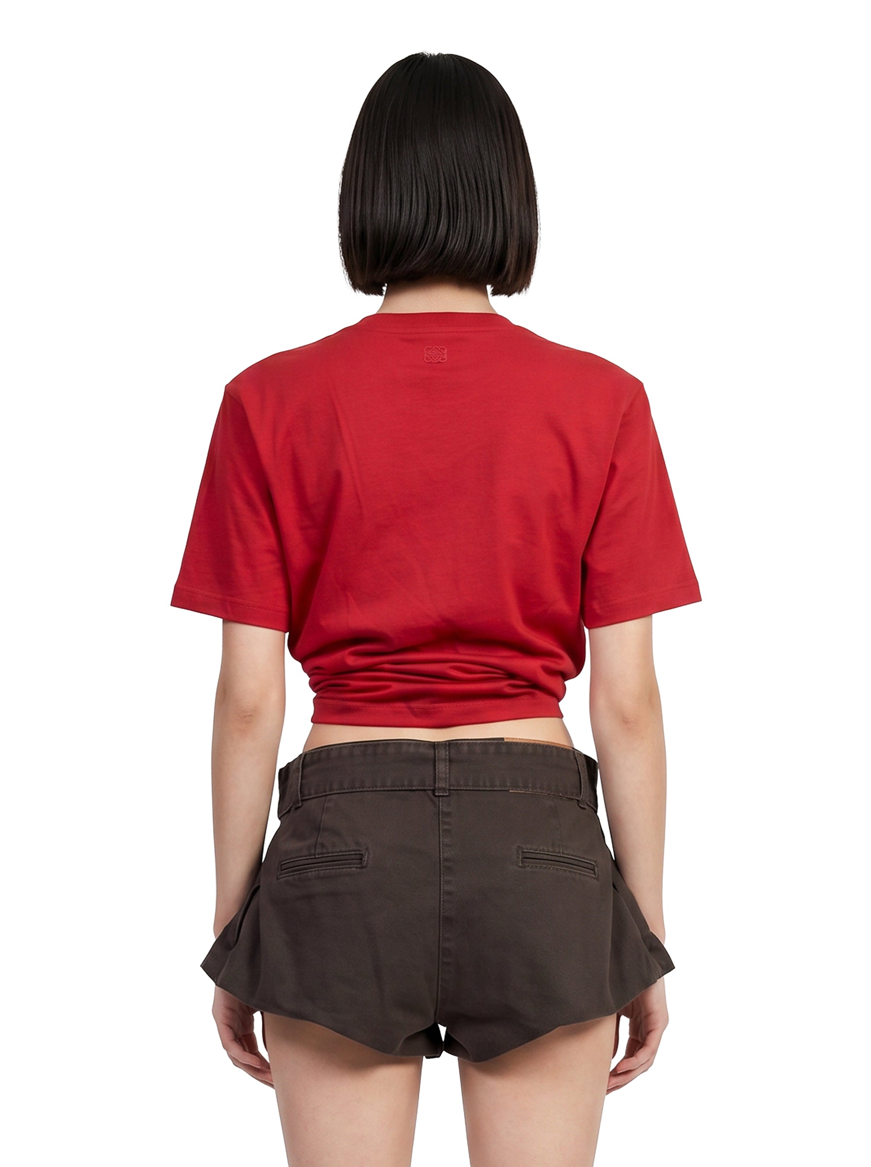 T-shirt crop con dettaglio a nodo in rosso 