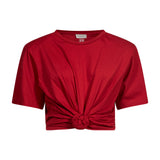 T-shirt crop con dettaglio a nodo in rosso 