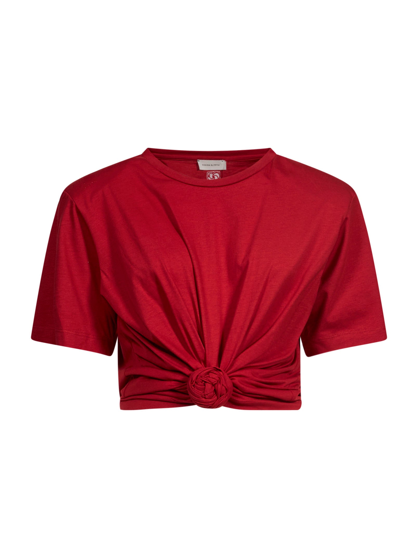 T-shirt crop con dettaglio a nodo in rosso 