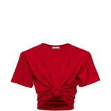 T-shirt crop con dettaglio a nodo in rosso 