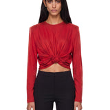 Top a maniche lunghe con nodo in rosso 