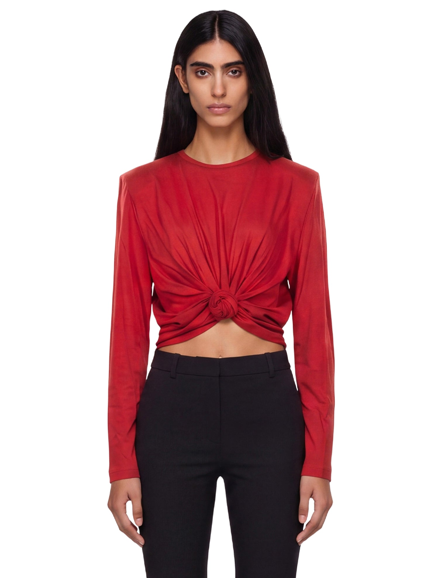 Top a maniche lunghe con nodo in rosso 