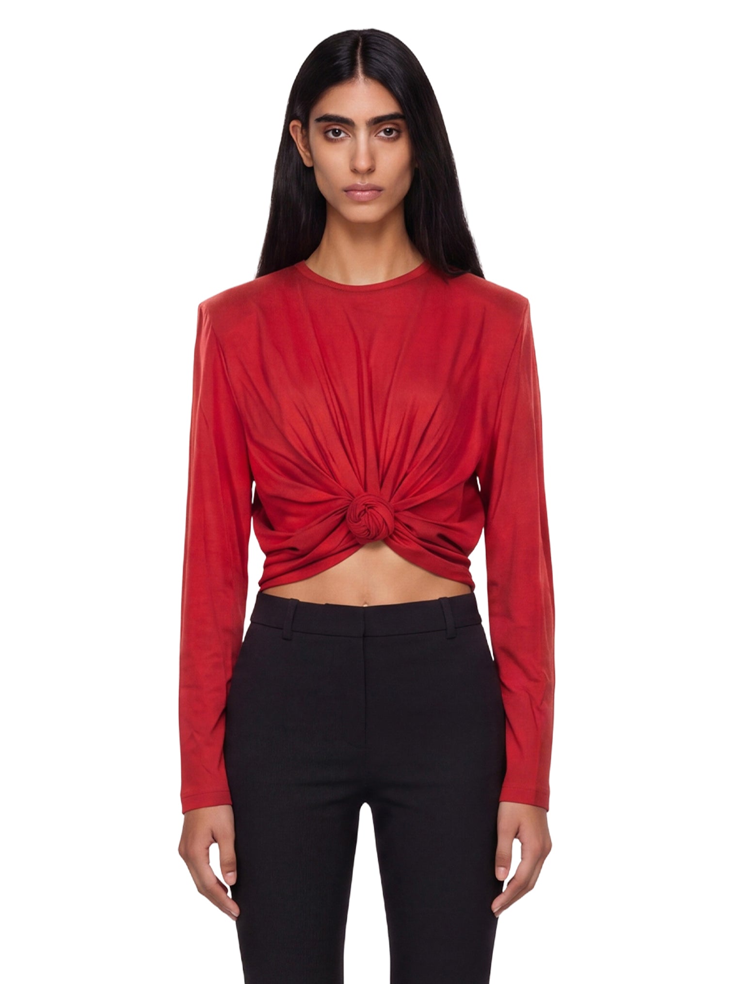Top a maniche lunghe con nodo in rosso 