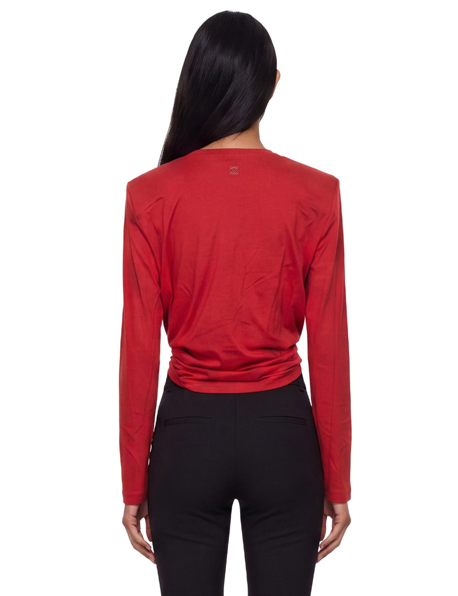 Top a maniche lunghe con nodo in rosso 