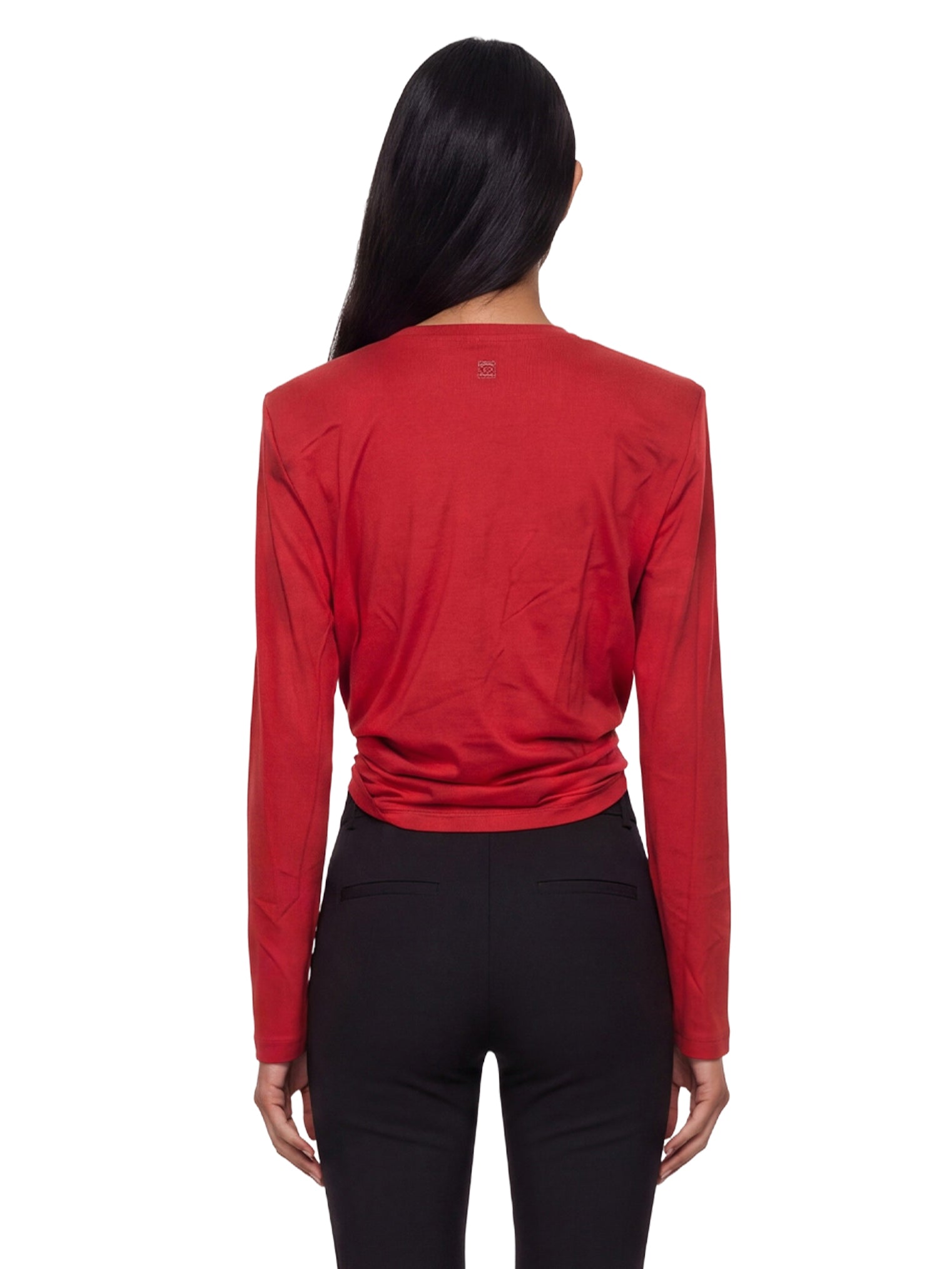 Top a maniche lunghe con nodo in rosso 