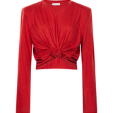 Top a maniche lunghe con nodo in rosso 