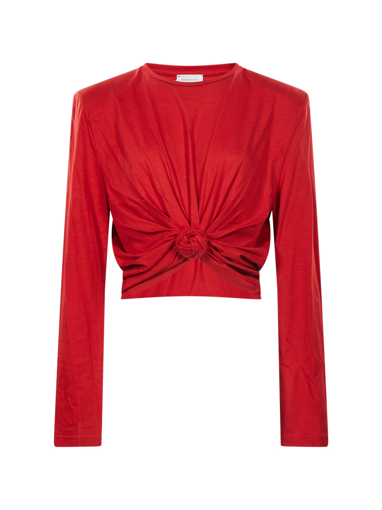 Top a maniche lunghe con nodo in rosso 