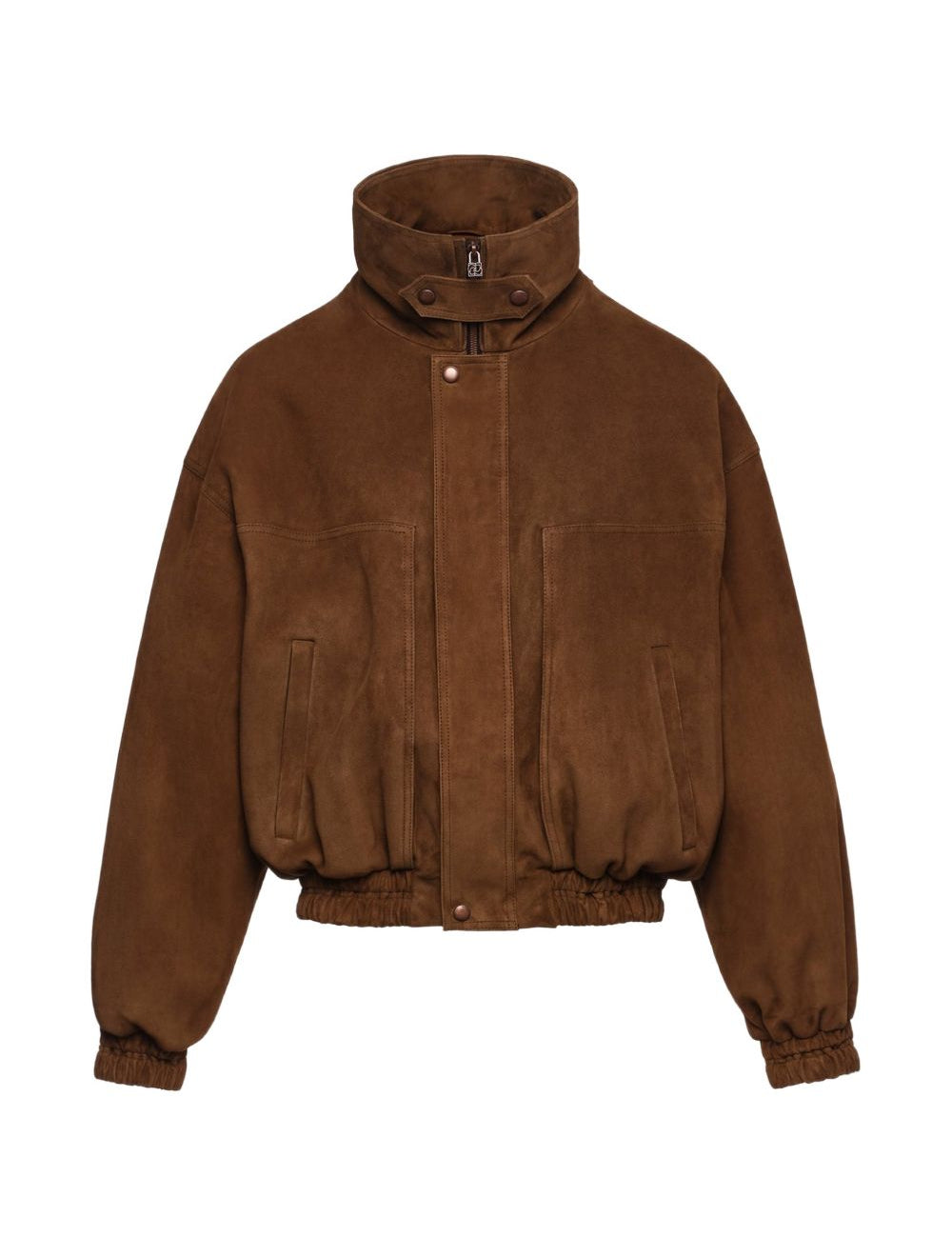 Giacca a collo alto in suede in marrone 