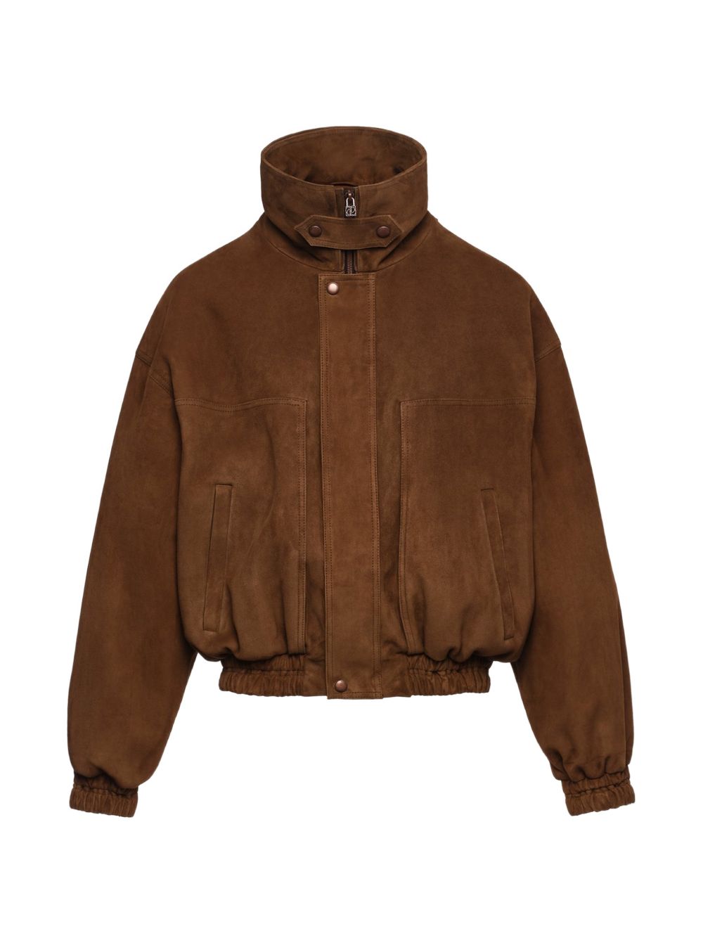 Giacca a collo alto in suede in marrone 