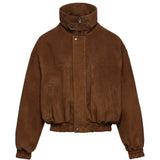 Giacca a collo alto in suede in marrone 
