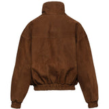 Giacca a collo alto in suede in marrone 