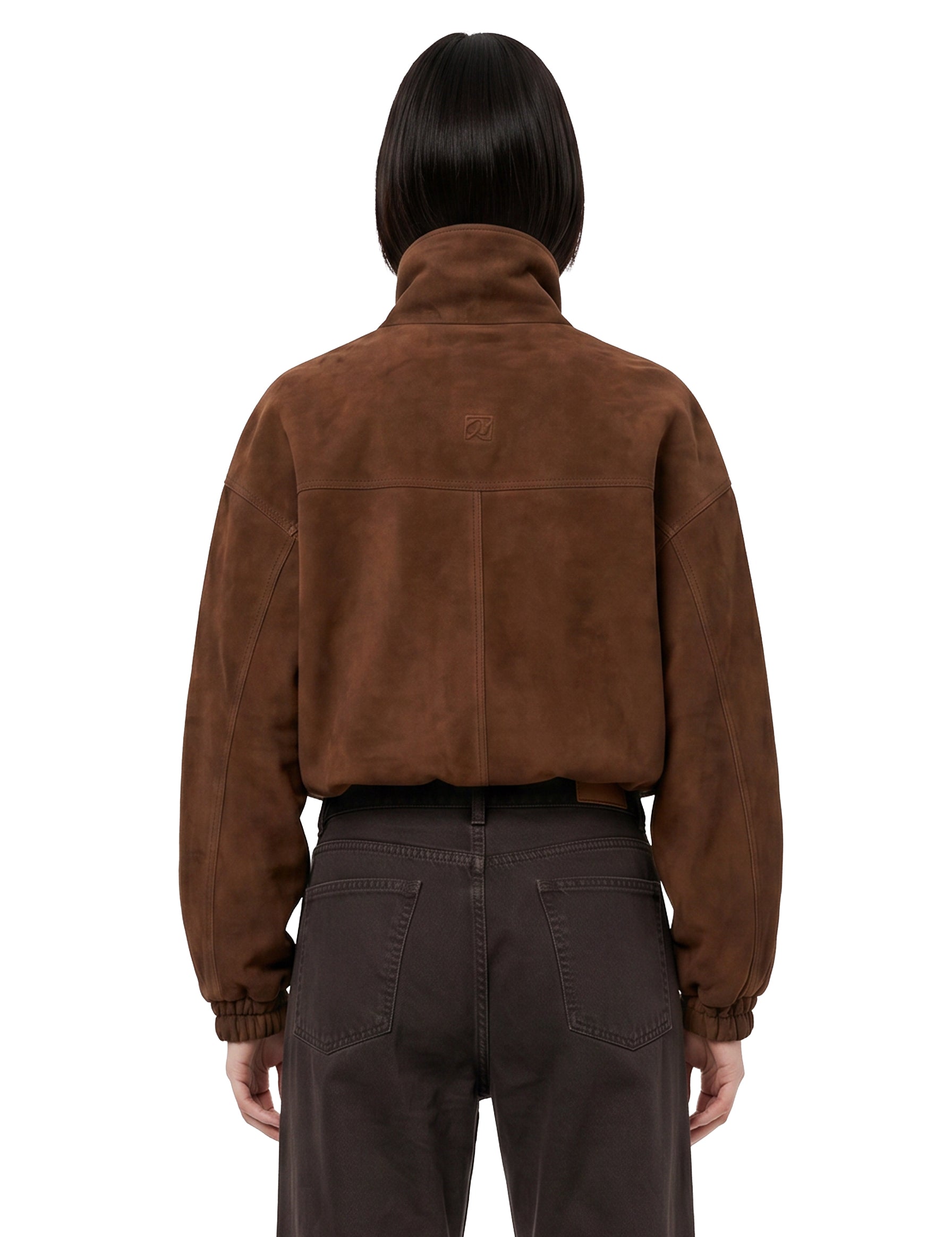 Giacca a collo alto in suede in marrone 
