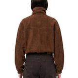 Giacca a collo alto in suede in marrone 