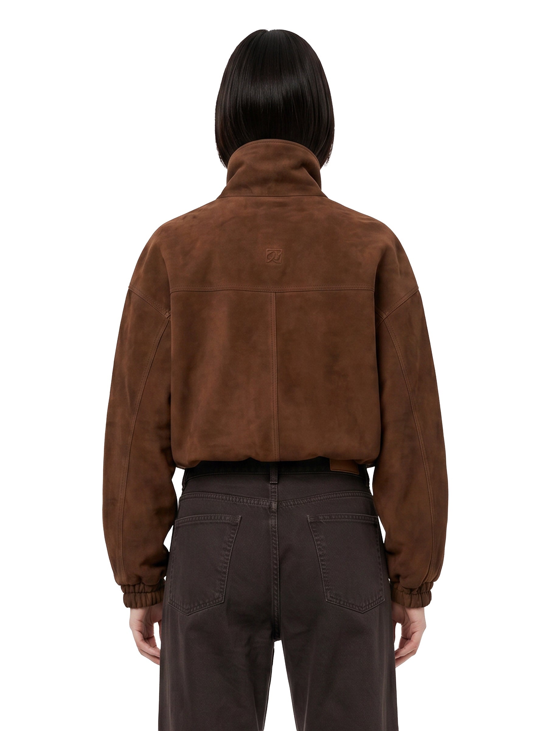 Giacca a collo alto in suede in marrone 