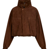 Giacca a collo alto in suede in marrone 