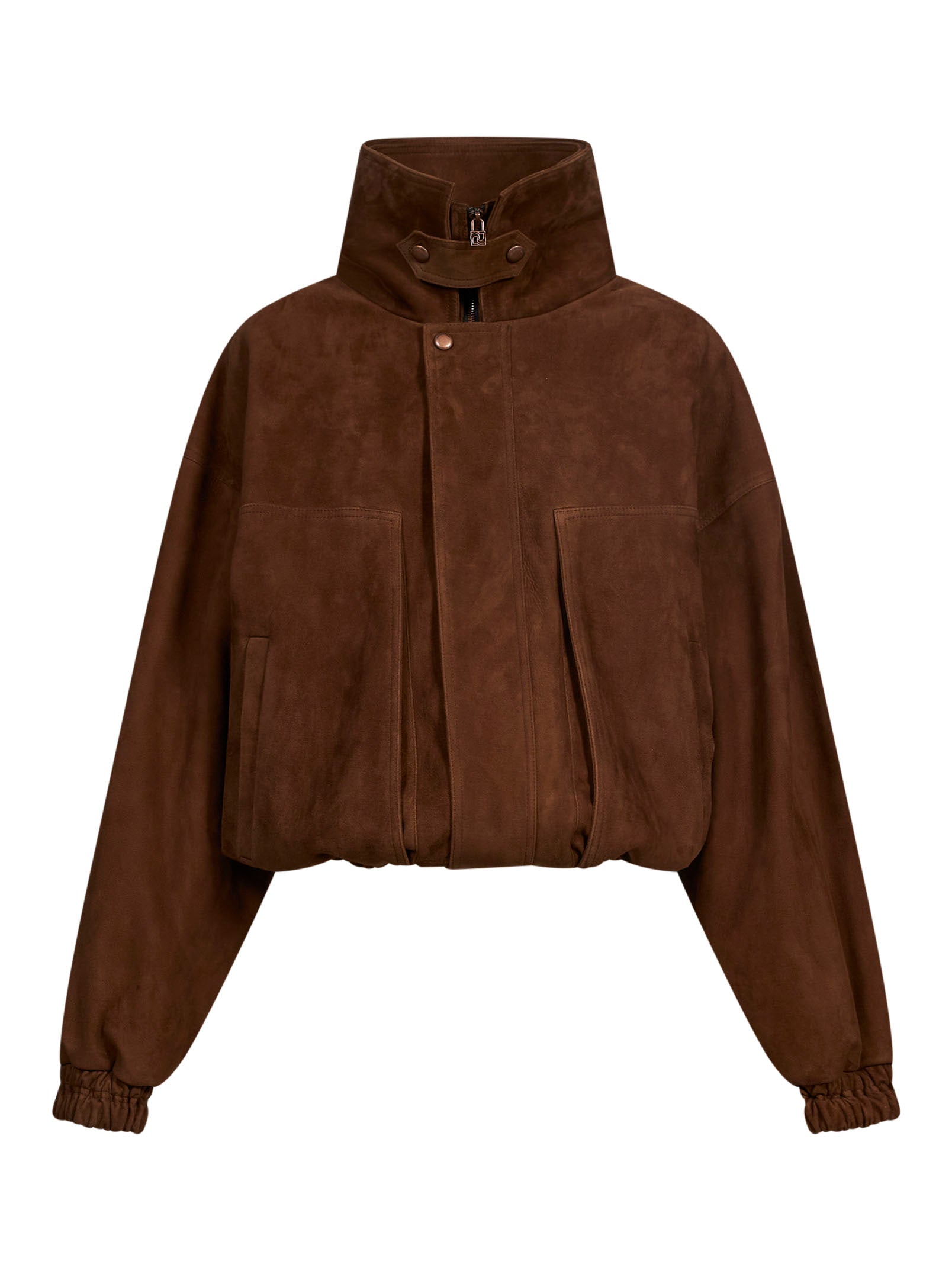 Giacca a collo alto in suede in marrone 