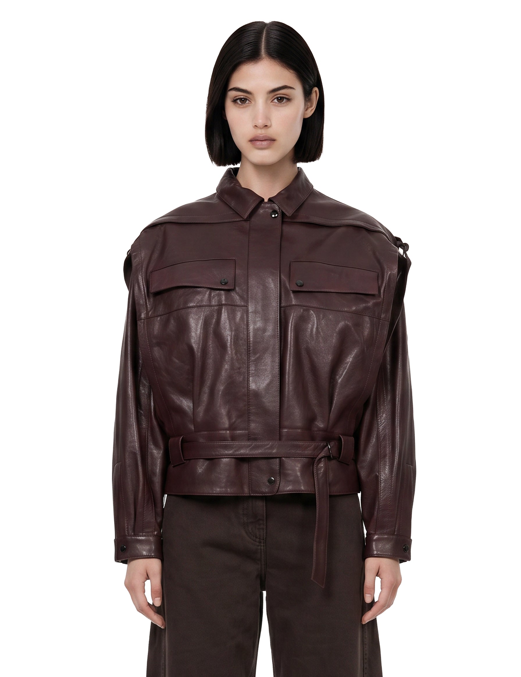 Giacca in pelle in bordeaux 