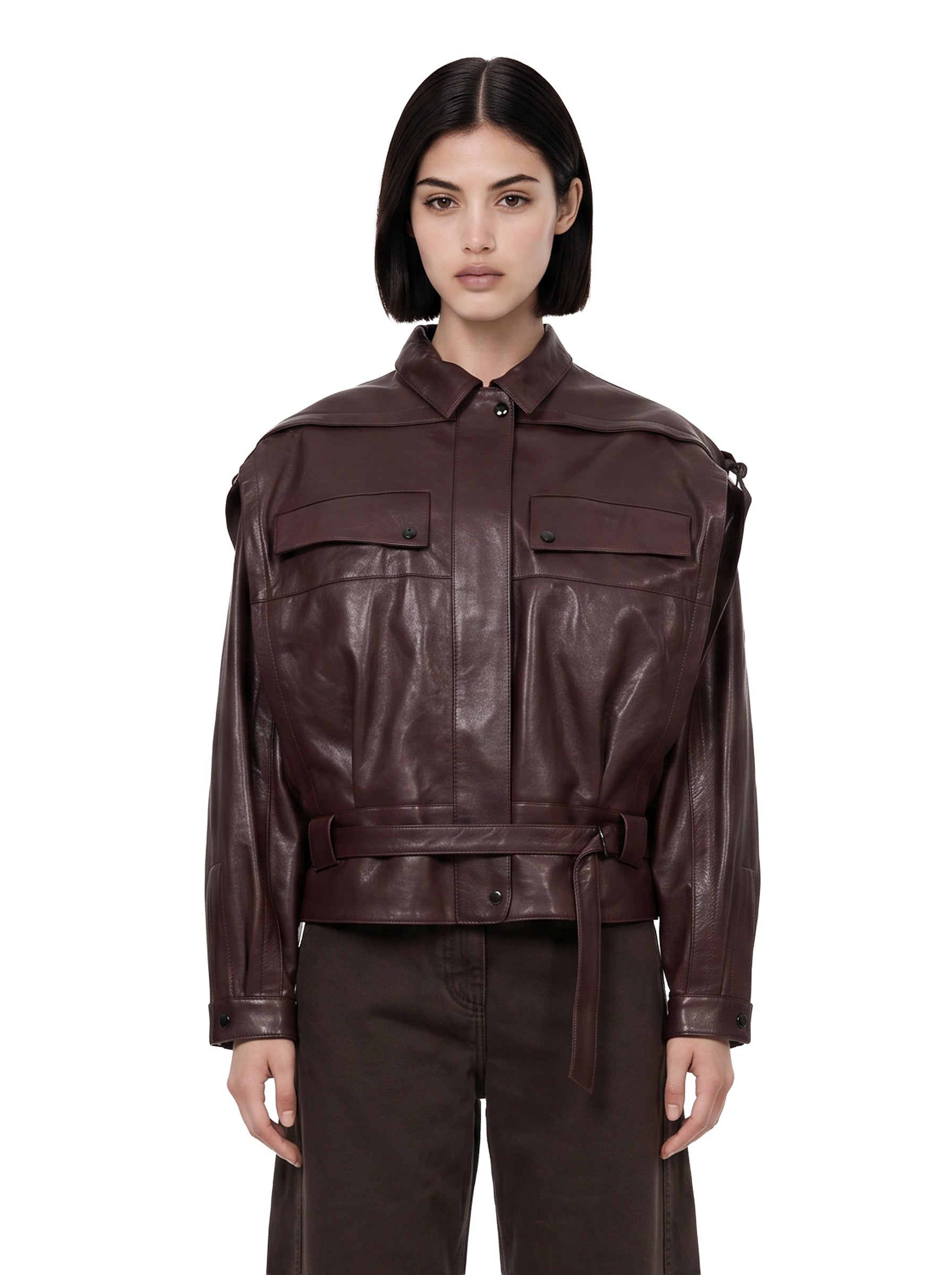 Giacca in pelle in bordeaux 