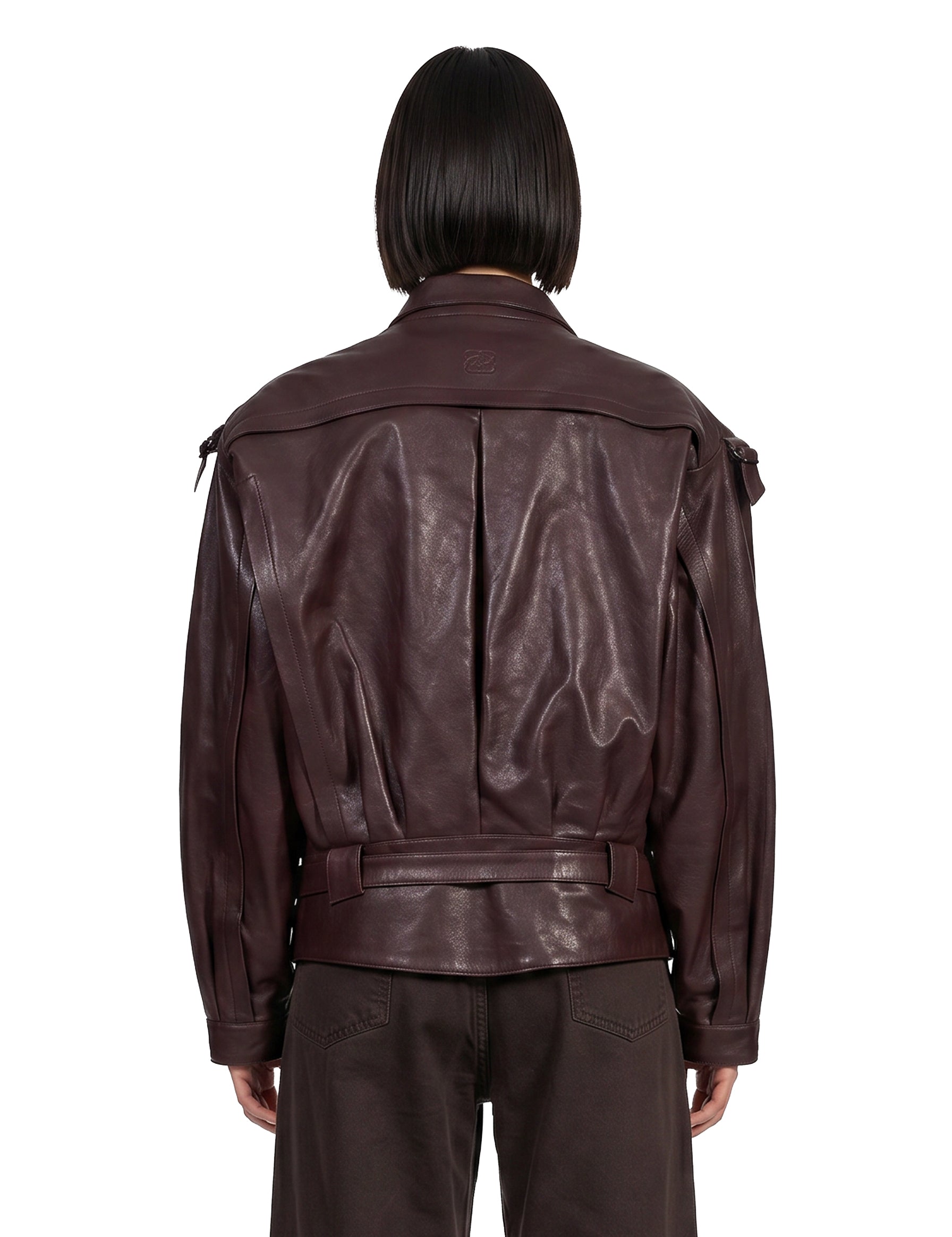 Giacca in pelle in bordeaux 