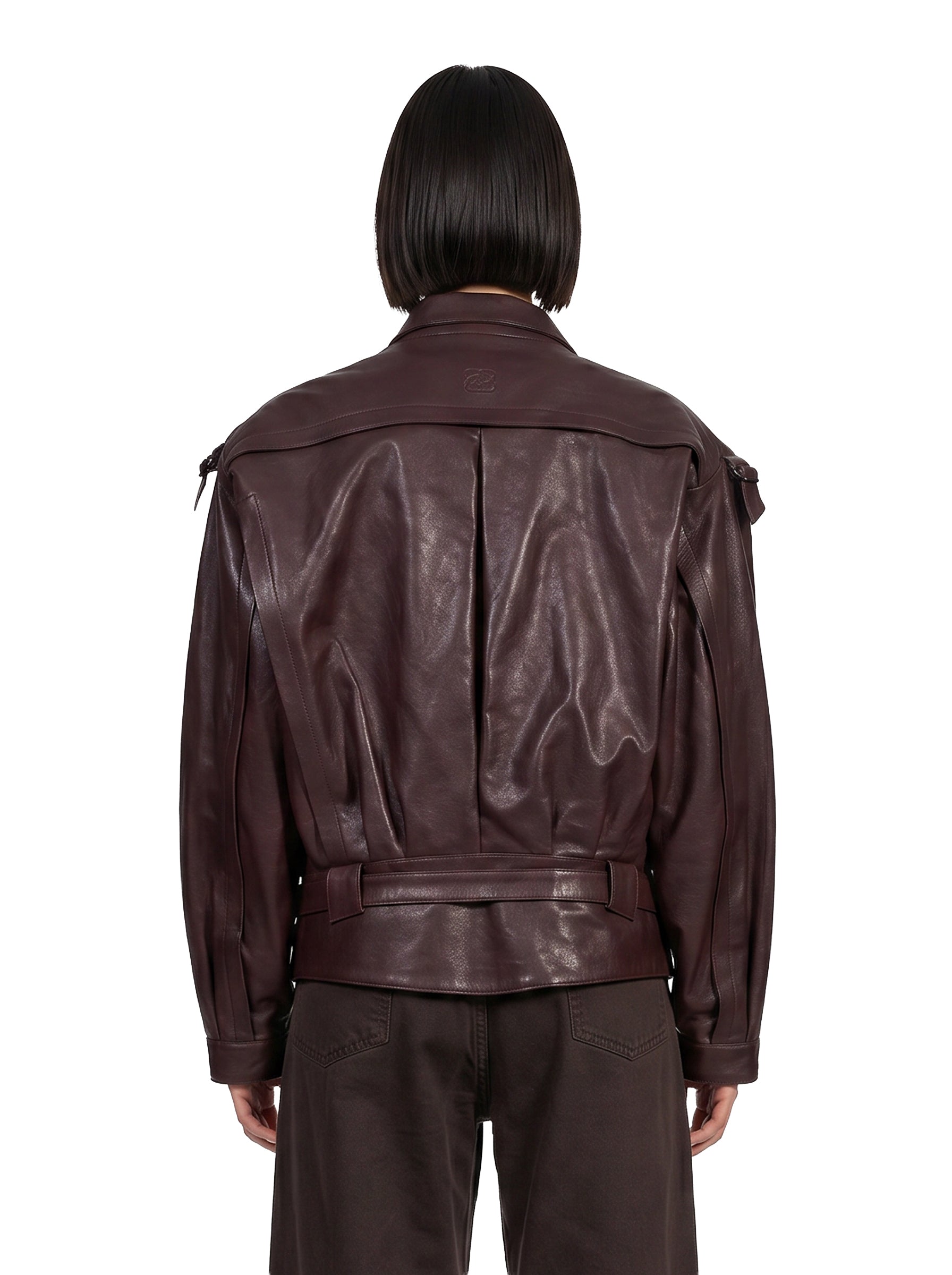 Giacca in pelle in bordeaux 
