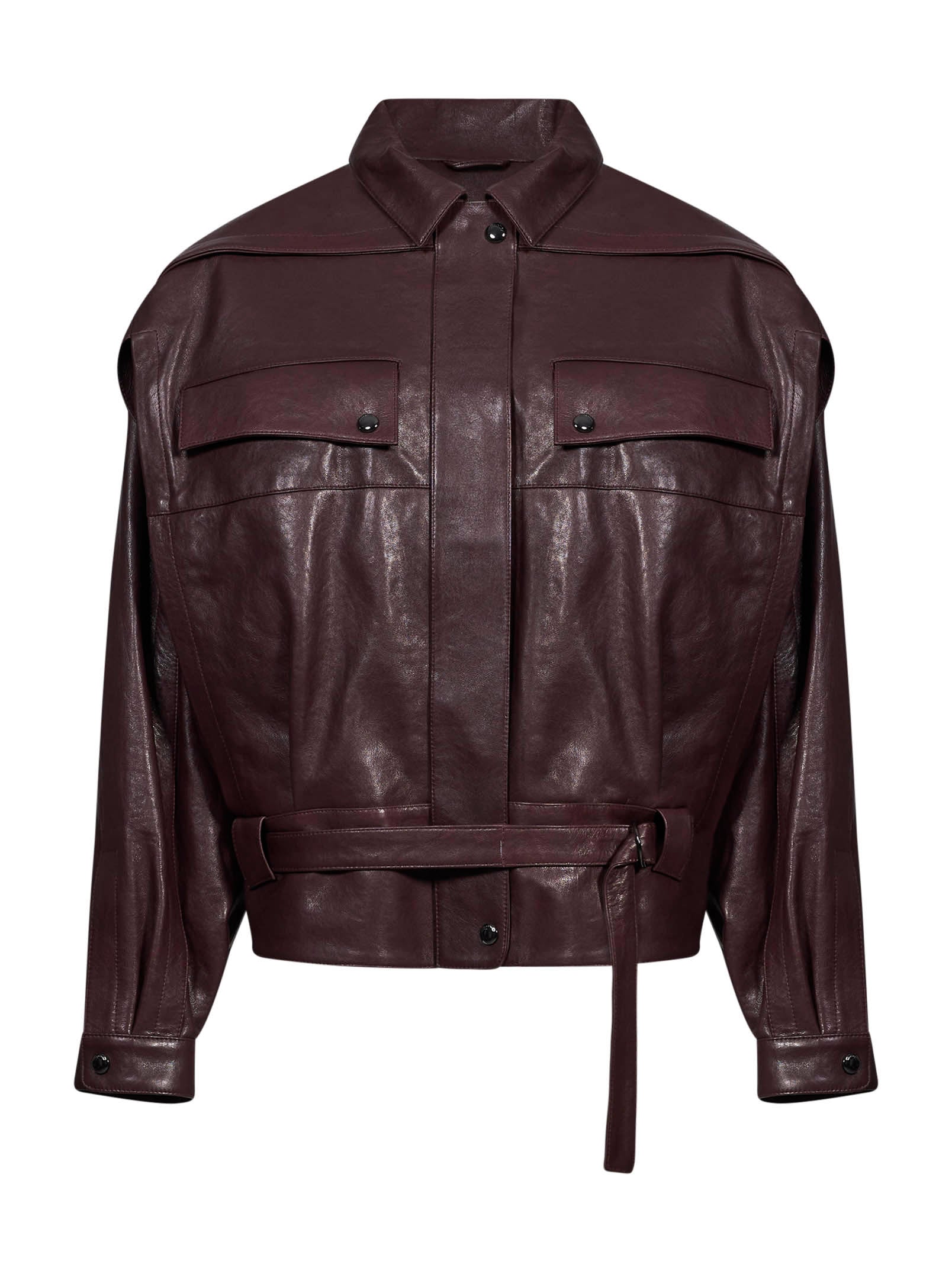 Giacca in pelle in bordeaux 