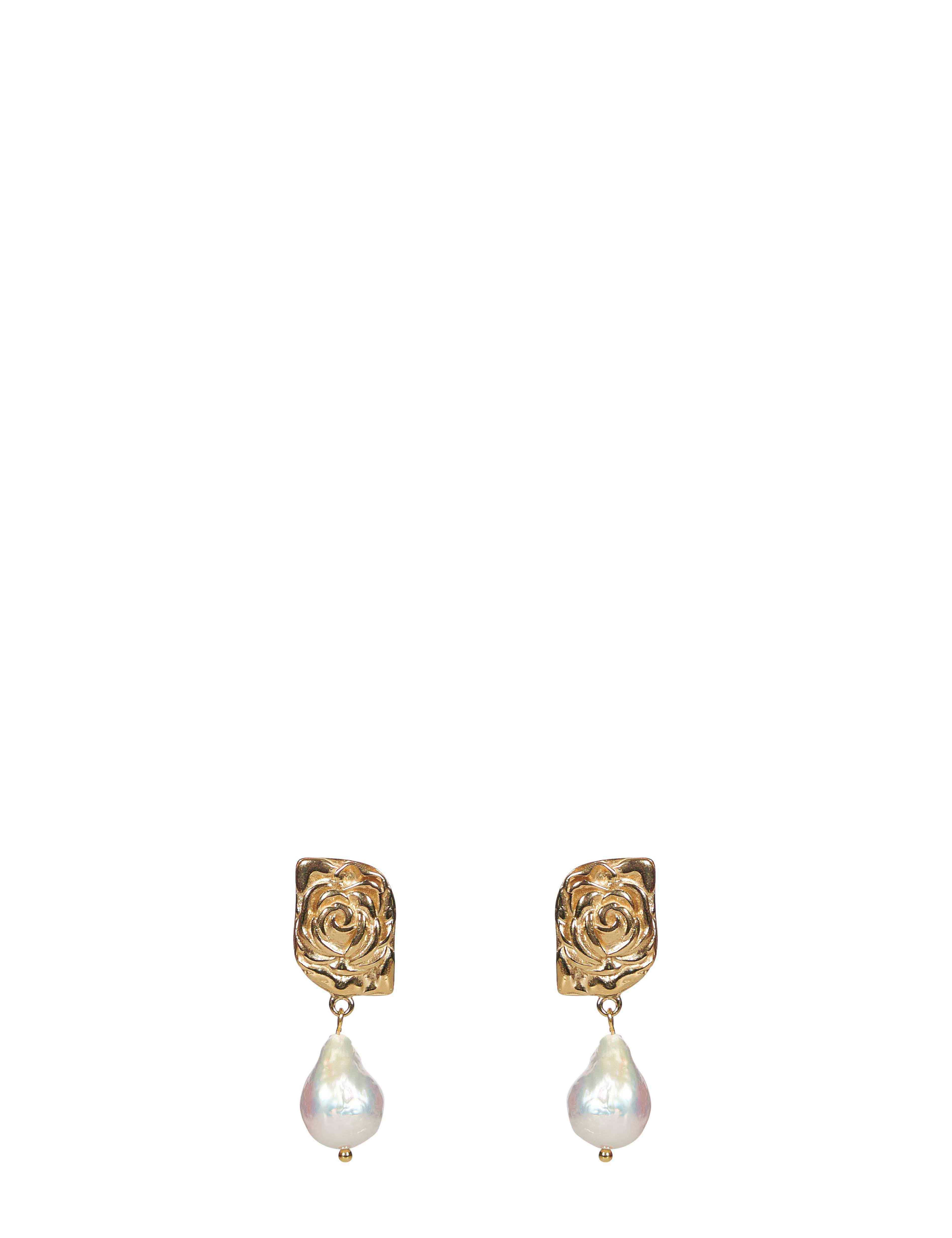 Orecchini con dettaglio floreale e perle in oro e bianco 