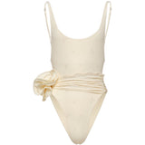 Costume da bagno con ricamo floreale in beige 