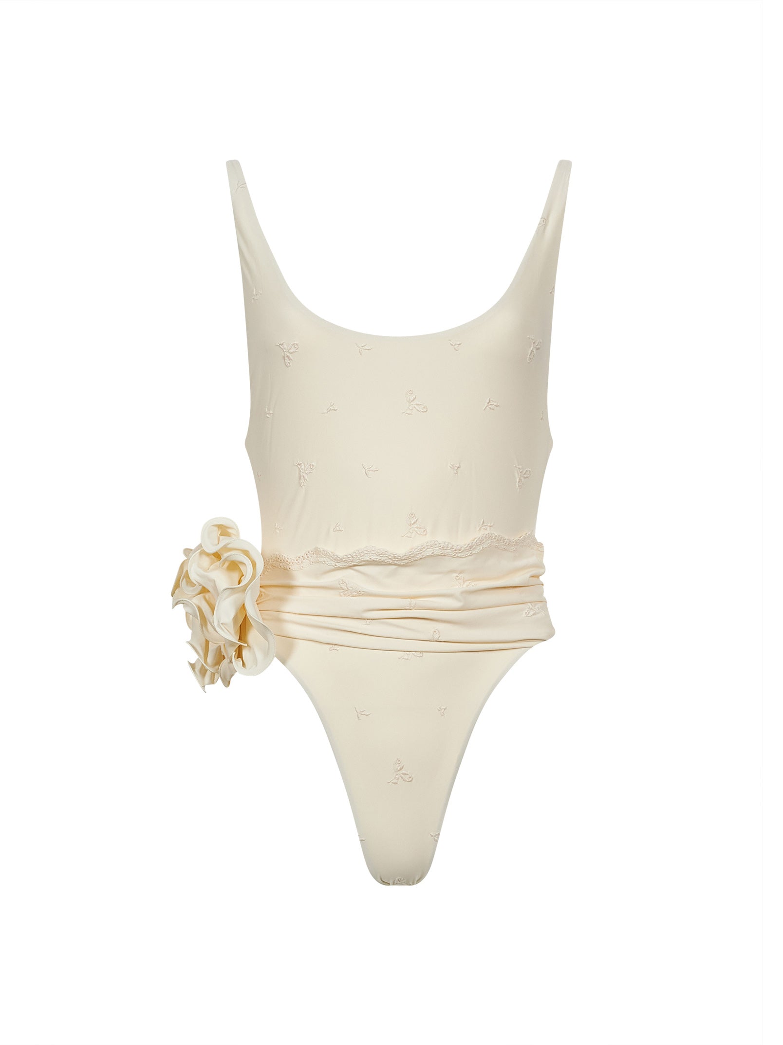 Costume da bagno con ricamo floreale in beige 