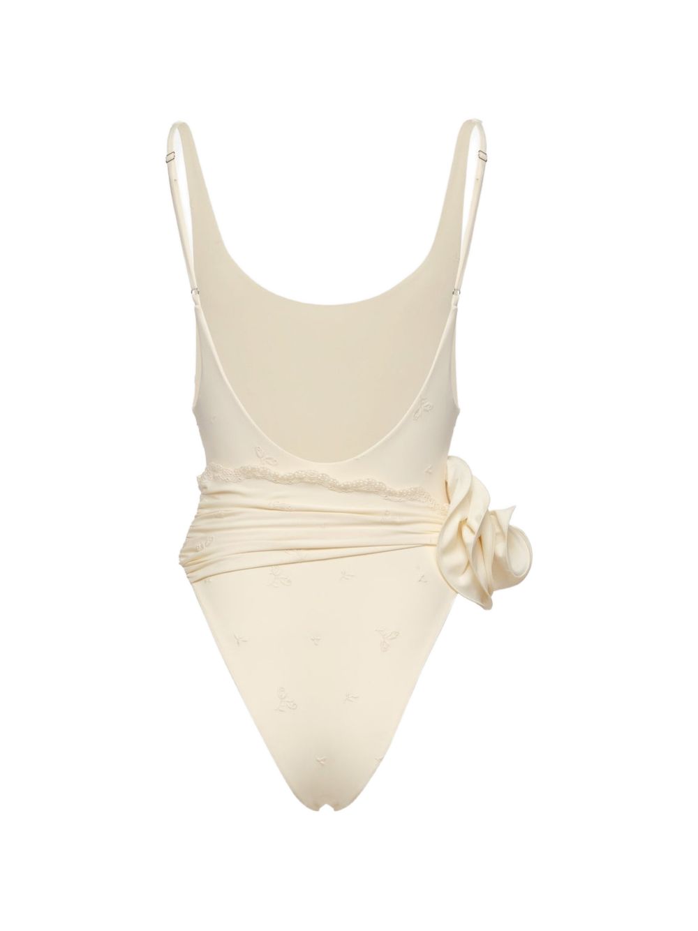 Costume da bagno con ricamo floreale in beige 